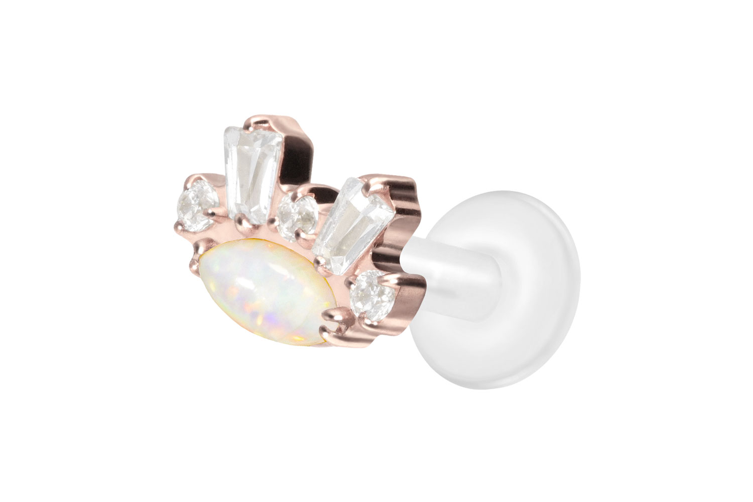 PTFE Labret Piercing mit Innengewinde + Titan-Aufsatz SYNTHETISCHER OPAL+ KRISTALLE